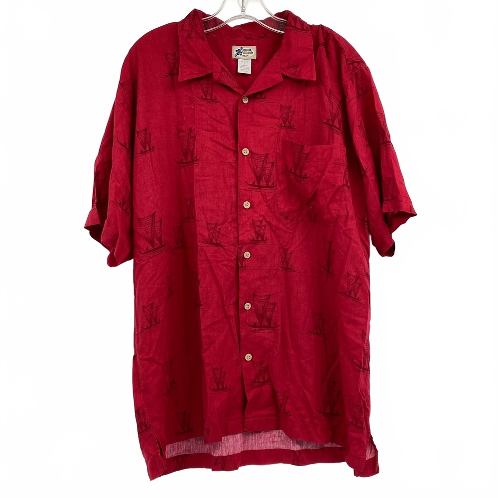 Cherokee Red Waikiki Wear Ship Print Button Down Shirt | Men’s L